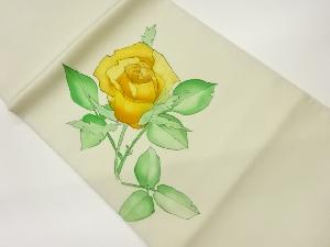 塩瀬手描き薔薇模様刺繍開き名古屋帯（額縁仕立て）